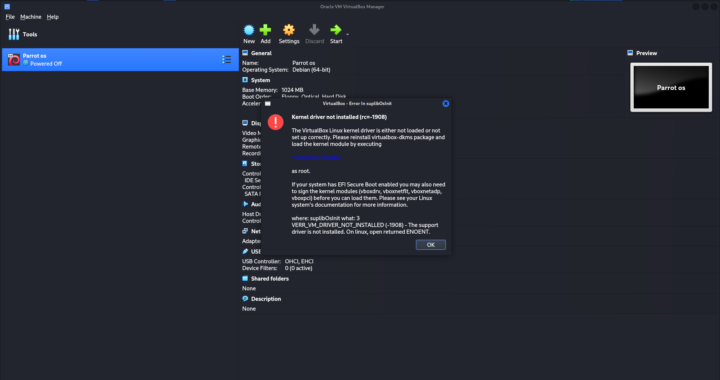 How to Fix – Kernel driver not installed (rc=-1908)  ‘modprobe vboxdrv’